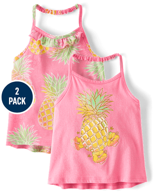 Toddler Girls Graphic Halter Tank Top 2-Pack