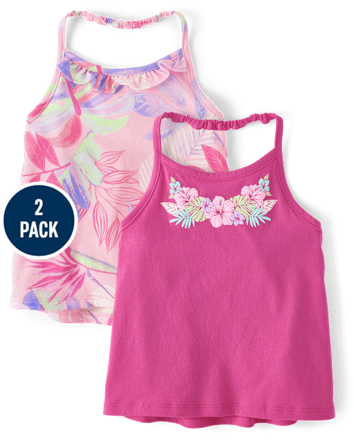 Toddler Girls Graphic Halter Tank Top 2-Pack