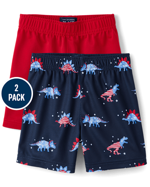 Baby And Toddler Boys Americana Dino Performance Basketball Shorts 2-Pack