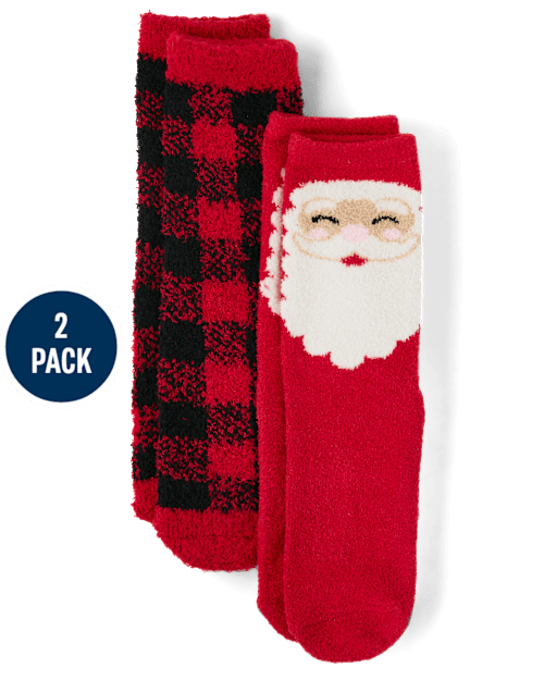 Lot de 2 paires de chaussettes douillettes assorties pour enfants Motif Père Noël