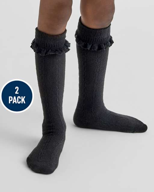 Girls Cable Knit Boot Socks 2-Pack