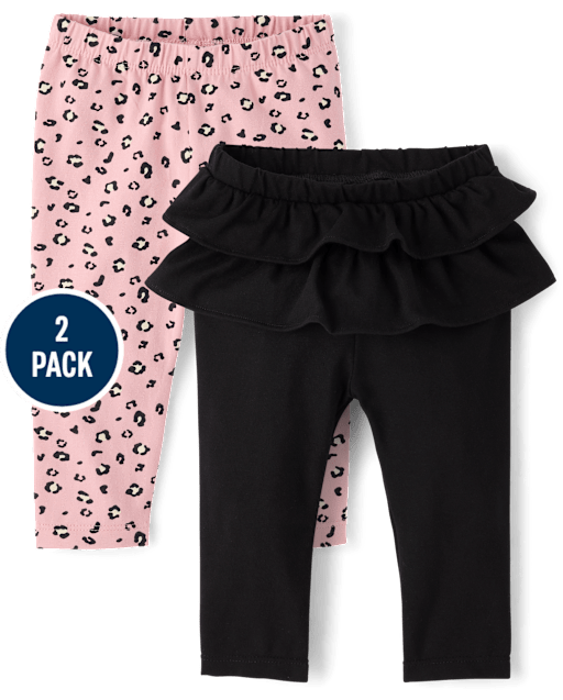 Baby Girls Leopard Ruffle Leggings 2-Pack