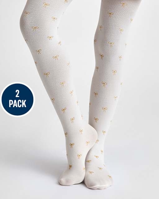 Girls Shimmer Bow Microfiber Tights 2-Pack