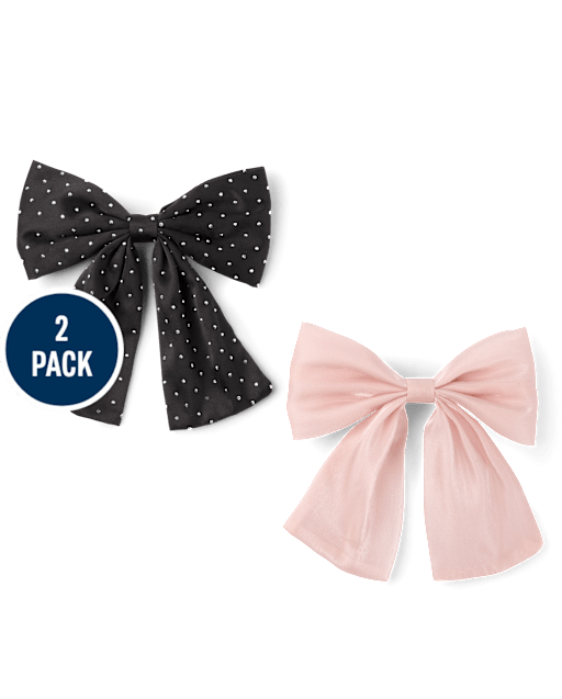 Girls Shimmer Rhinestone Bow Hair Clip 2-Pack