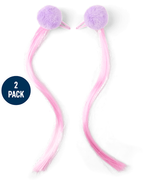 Girls Pom Pom Hair Extension Hair Clip 2-Pack