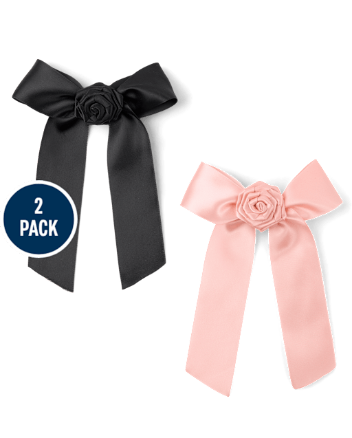 Girls Satin Rosette Bow Hair Clip 2-Pack