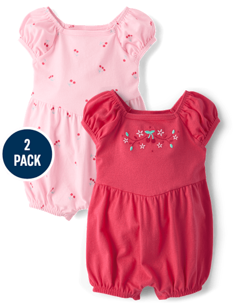 Combinaison à bulles brodée de cerises pour bébé fille (lot de 2)