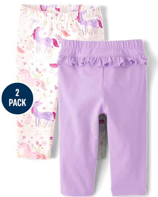 Baby Girls Unicorn Ruffle Leggings 2-Pack