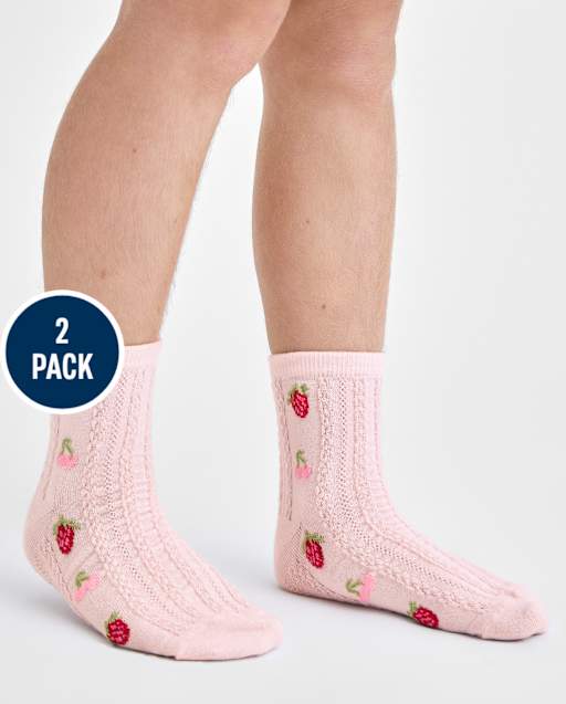 Girls Rosette Pointelle Midi Socks 2-Pack