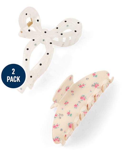 Girls Polka Dot Bow Claw Clip 2-Pack