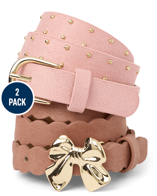 Girls Scalloped Bow Belt 2-Pack