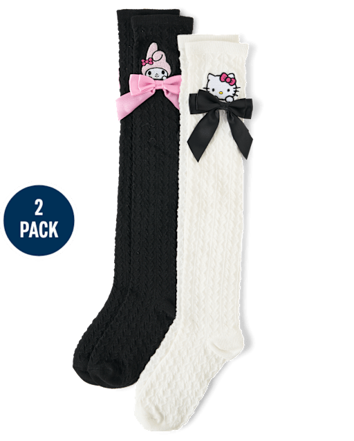 Girls Hello Kitty® Embroidered Bow Boots Socks 2-Pack