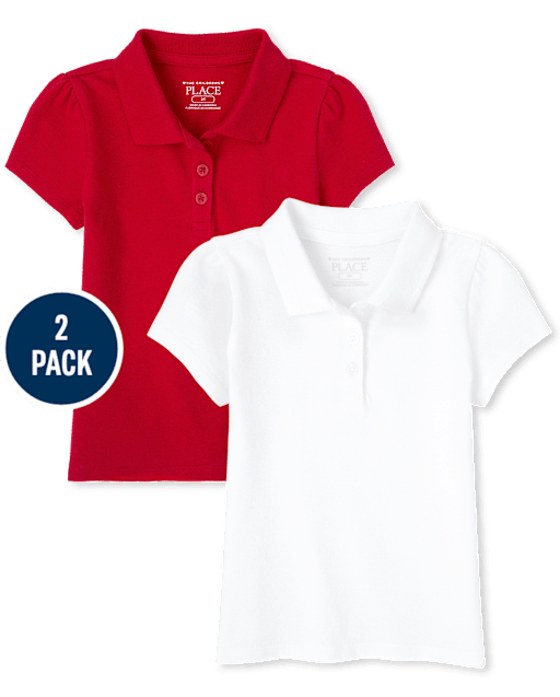 Polo de piqué de uniforme para niñas pequeñas, paquete de 2