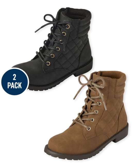 Girls Quilted Lace Up Booties 2-Pack