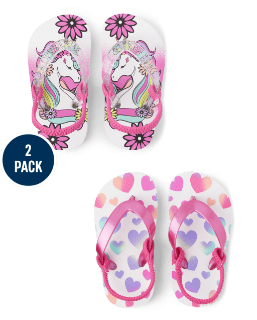 Toddler Girls Unicorn Heart Flip Flops 2-Pack