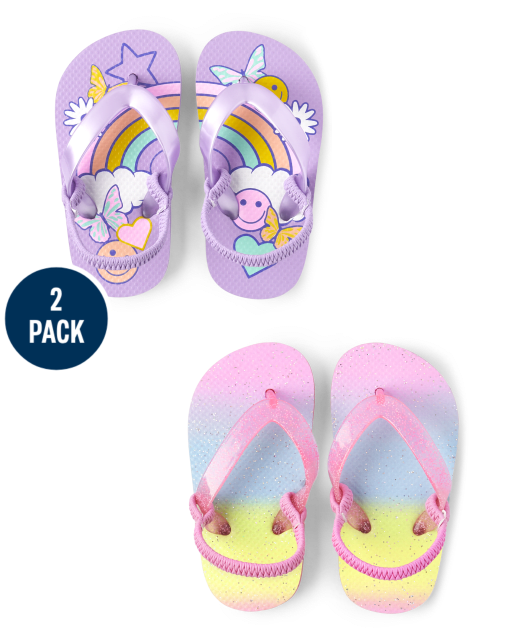 Toddler Girls Ombre Doodle Flip Flops 2-Pack