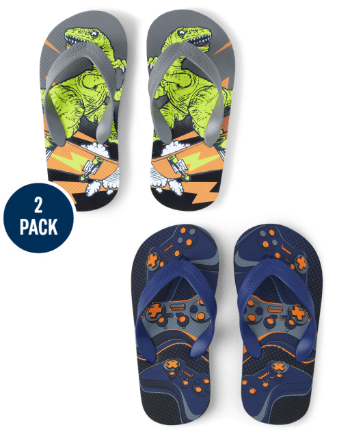 Boys Gamer Dino Flip Flops 2-Pack
