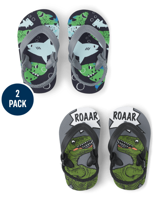 Toddler Boys Shark Dino Flip Flops 2-Pack