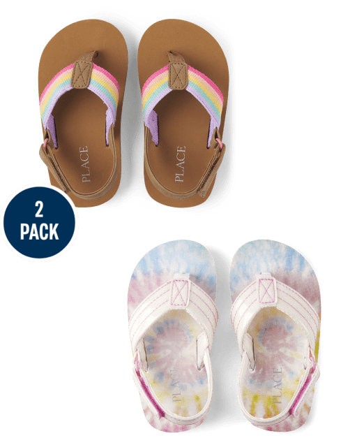 Toddler Girls Rainbow Tie Dye Flip Flops 2-Pack