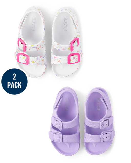 Toddler Girls Glitter Paint Splatter Buckle Slides 2-Pack