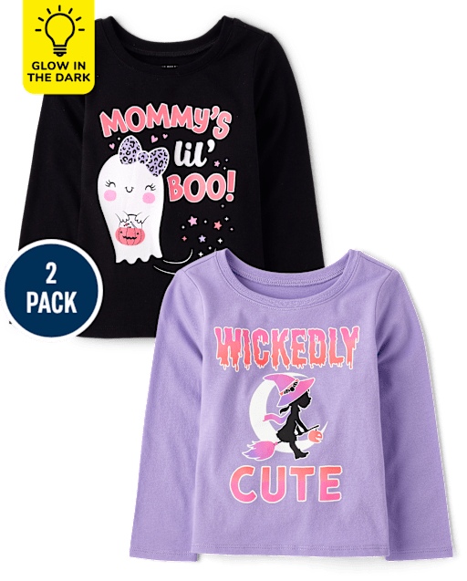 Baby And Toddler Girls Glow Halloween Sassy Graphic Tee 2-Pack