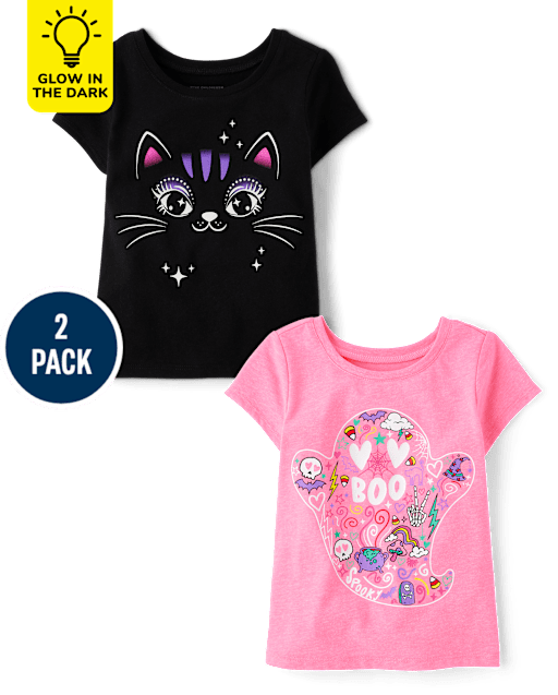 Baby And Toddler Girls Glow Halloween Graphic Tee 2-Pack