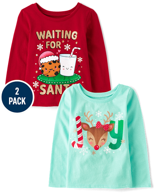 Baby And Toddler Girls Christmas Graphic Tee 2-Pack