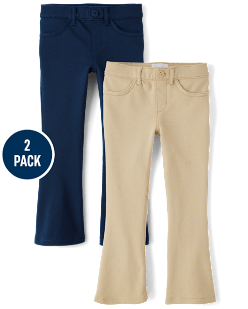 Girls Uniform Ponte Knit Pull On Flare Pants 2-Pack