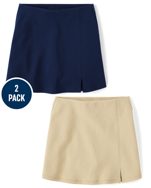 Girls Uniform Ponte Knit A Line Skort 2-Pack