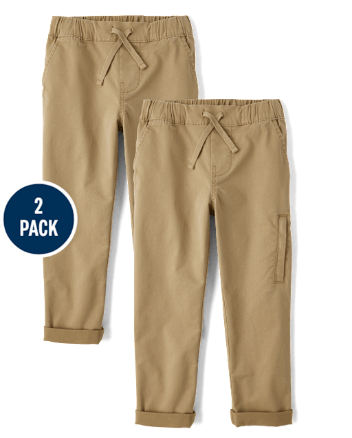 Boys Stretch Roll Cuff Pull On Chino Pants 2-Pack
