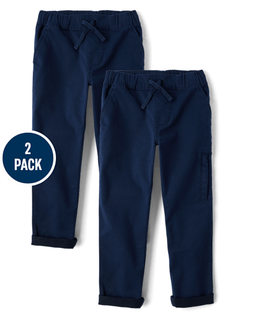 Boys Stretch Roll Cuff Pull On Chino Pants 2-Pack