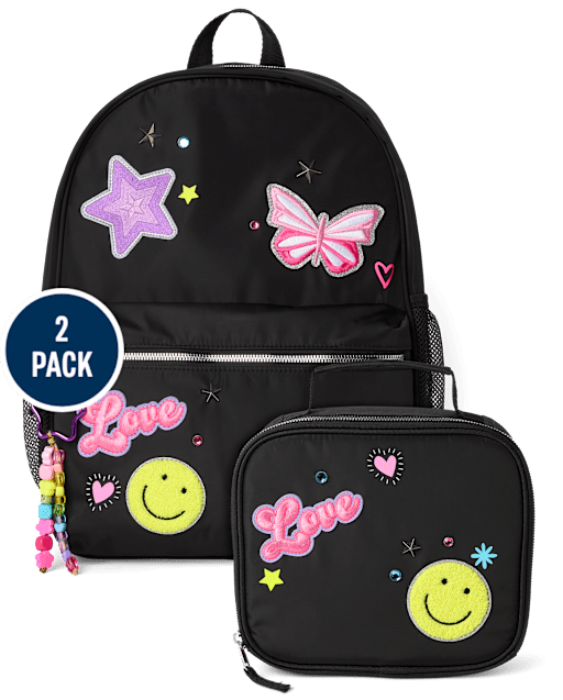 Girls Embroidered Patch Backpack 2-Piece Set