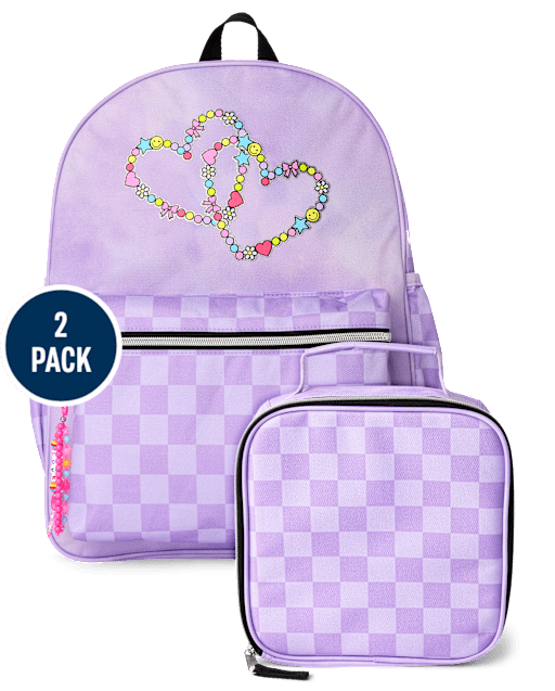 Girls Friendship Bracelet Checkered Backpack 2-Piece Set