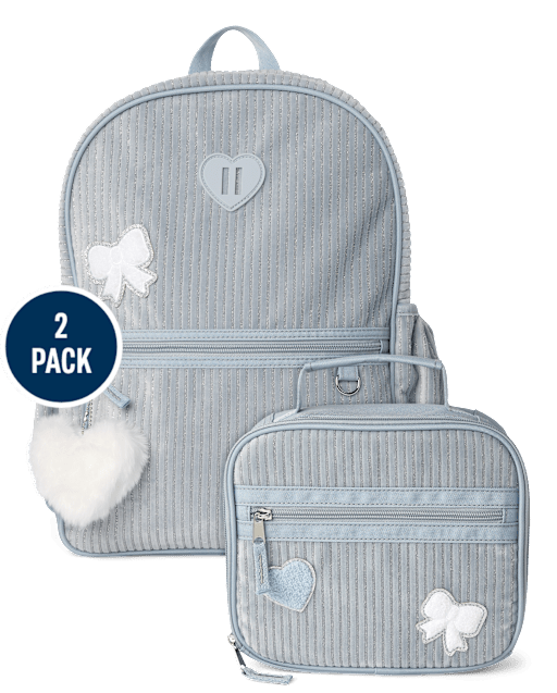 Girls Embroidered Heart Corduroy Backpack 2-Piece Set