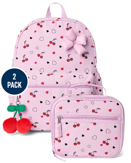 Girls Cherry Corduroy Backpack 2-Piece Set