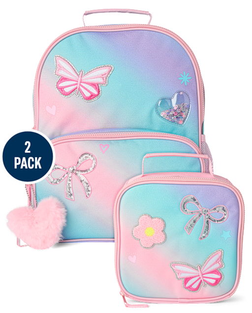 Toddler Girls Ombre Embroidered Patch Backpack 2-Piece Set