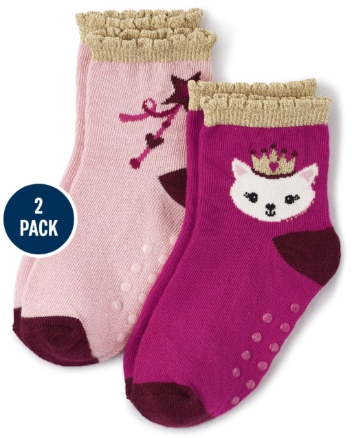 Girls Cat And Magic Wand Midi Socks 2-Pack -Royal Princess