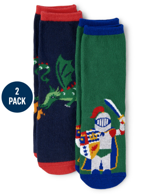 Boys Dragon And Knight Crew Socks 2-Pack - Knights and Dragons