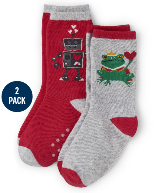 Boys Robot And Frog Crew Socks 2-Pack - Valentine Cutie