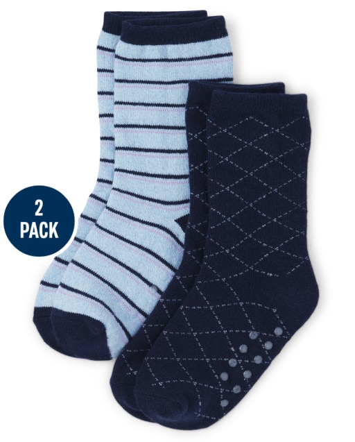 Boys Striped And Solid Crew Socks 2-Pack - Spring Blooms