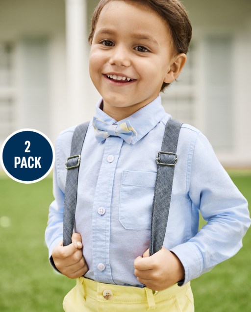 Boys Plaid Bow Tie And Suspenders Set - Spring Celebrations