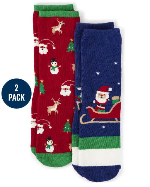 Paquete de 2 pares de calcetines con estampado de Papá Noel y vacaciones para niños - Holiday Express
