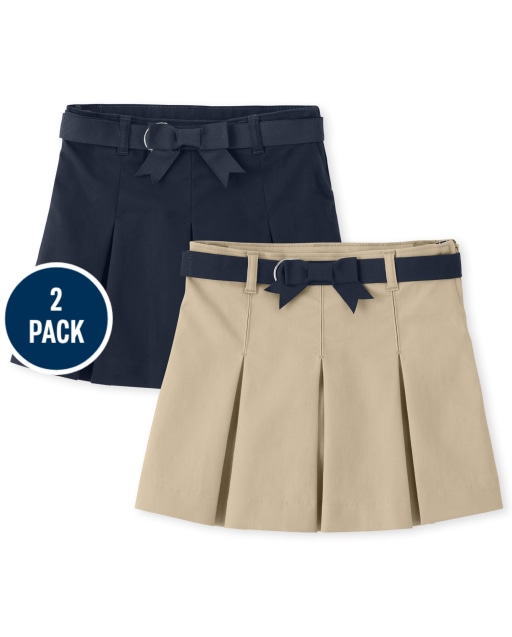 Girls Woven Pleated Skort with Stain and Wrinkle Resistance 2-Pack - Uniform