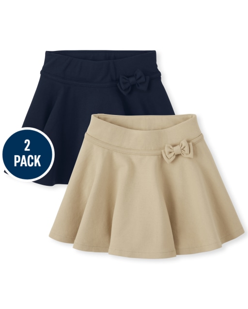 Girls Ponte Knit Bow Skort 2-Pack - Uniform