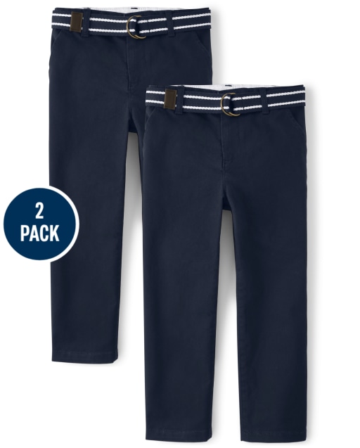 Boys Belted Woven Chino Pants with Stain and Wrinkle Resistance 2-Pack - Uniform