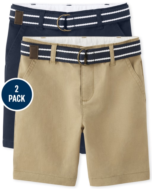Boys Belted Woven Chino Shorts with Stain and Wrinkle Resistance 2-Pack - Uniform