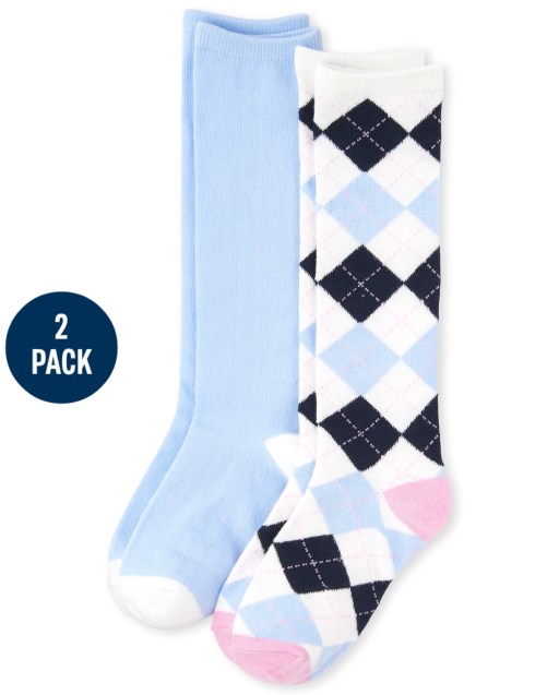 Girls Uniform Argyle Knee Socks 2-Pack