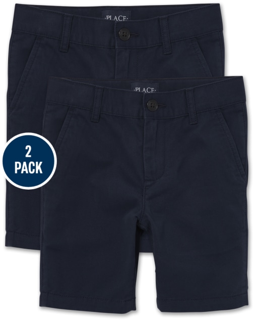 Paquete de 2 pantalones cortos chinos tejidos elásticos de uniforme para niños