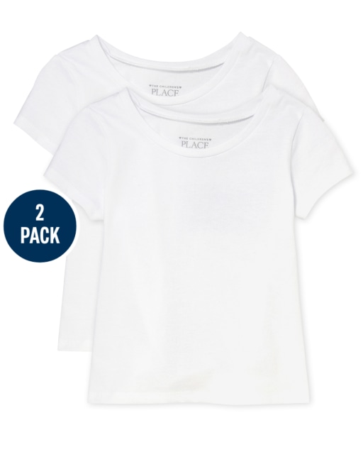 Paquete de 2 camisetas básicas de capas de manga larga uniforme para niñas pequeñas