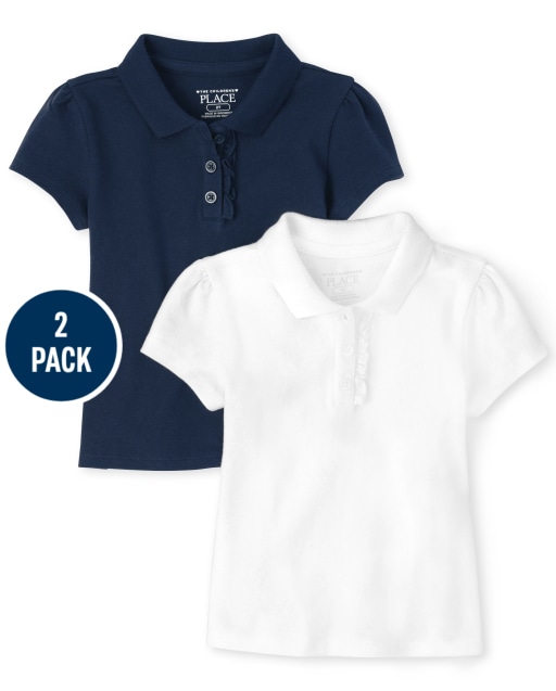 Toddler Girls Uniform Short Sleeve Ruffle Pique Polo 2-Pack